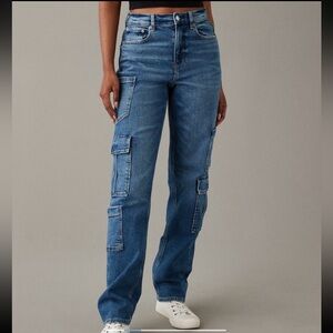 AMERICAN EAGLE Cargo jeans super high rise baggy straight fit size 10